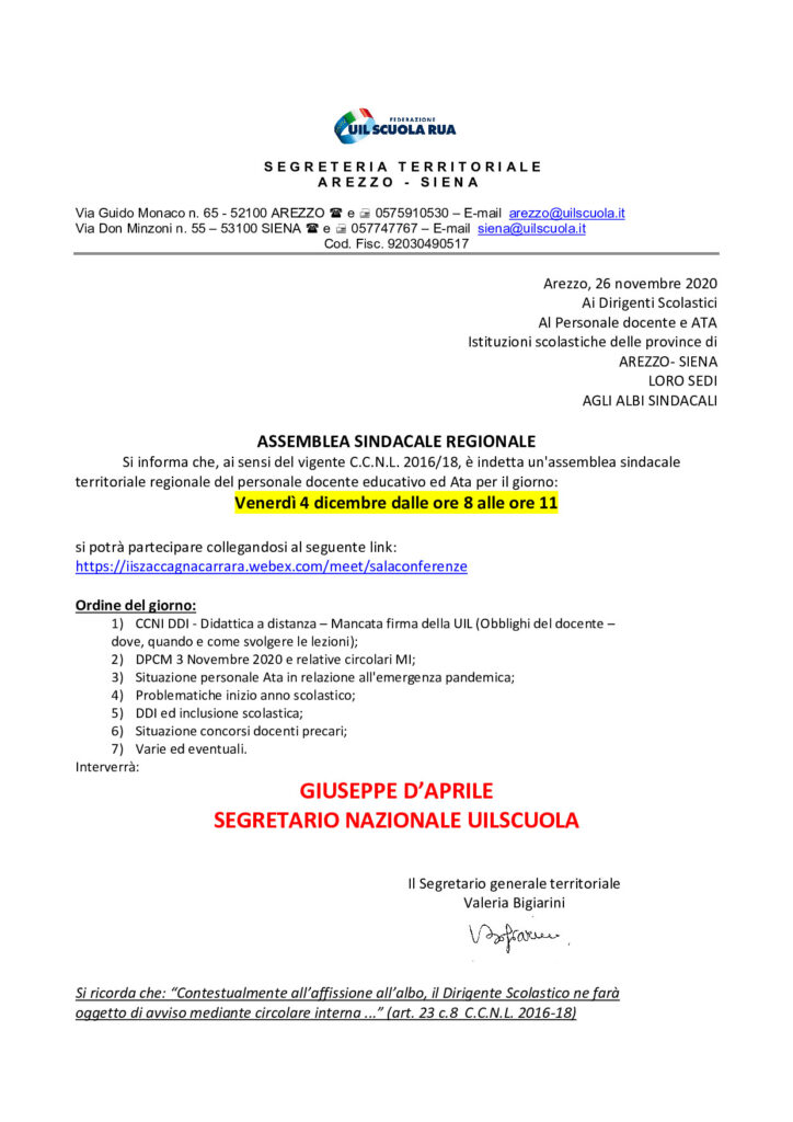 04-12-2020 Assemblea Regionale personale Scuola